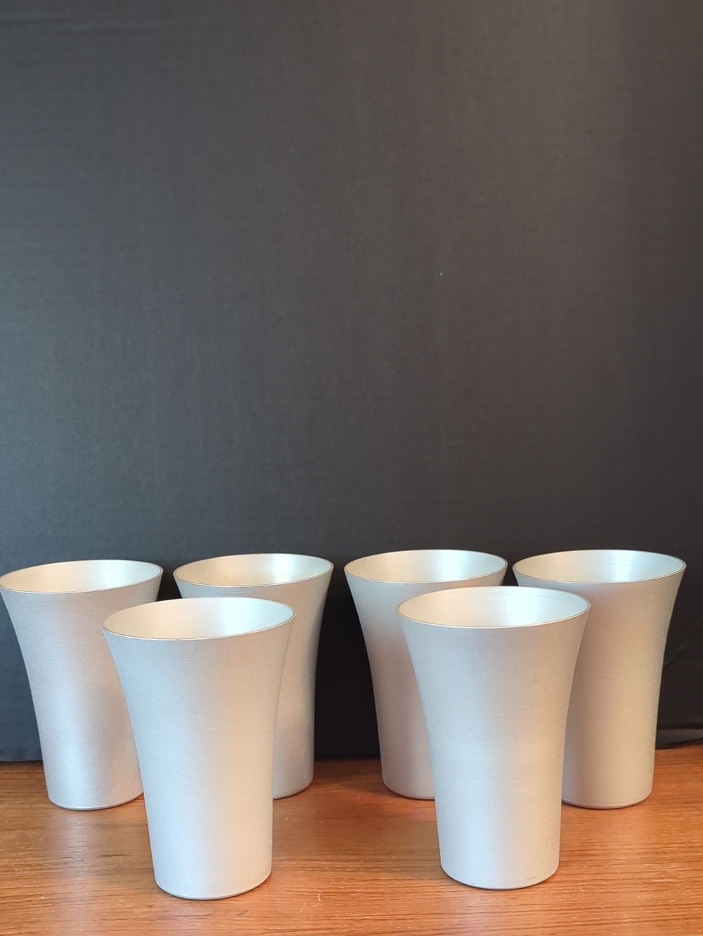 Set of 6 Vintage MCM Leumas Giftware Frosted Aluminum Tumbler Cups